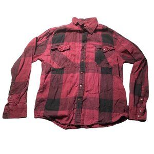 Arizona Jean: Red & Black Buffalo Check Button Up, Size Large, 1 Button Missing